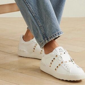 Valentino Garavani White Sneakers with Gold Studs